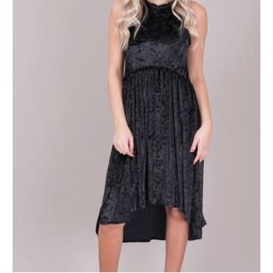 POL Black Crushed Velvet High Low Midi Dress Whimsigoth Boho Sleeveless Sz L